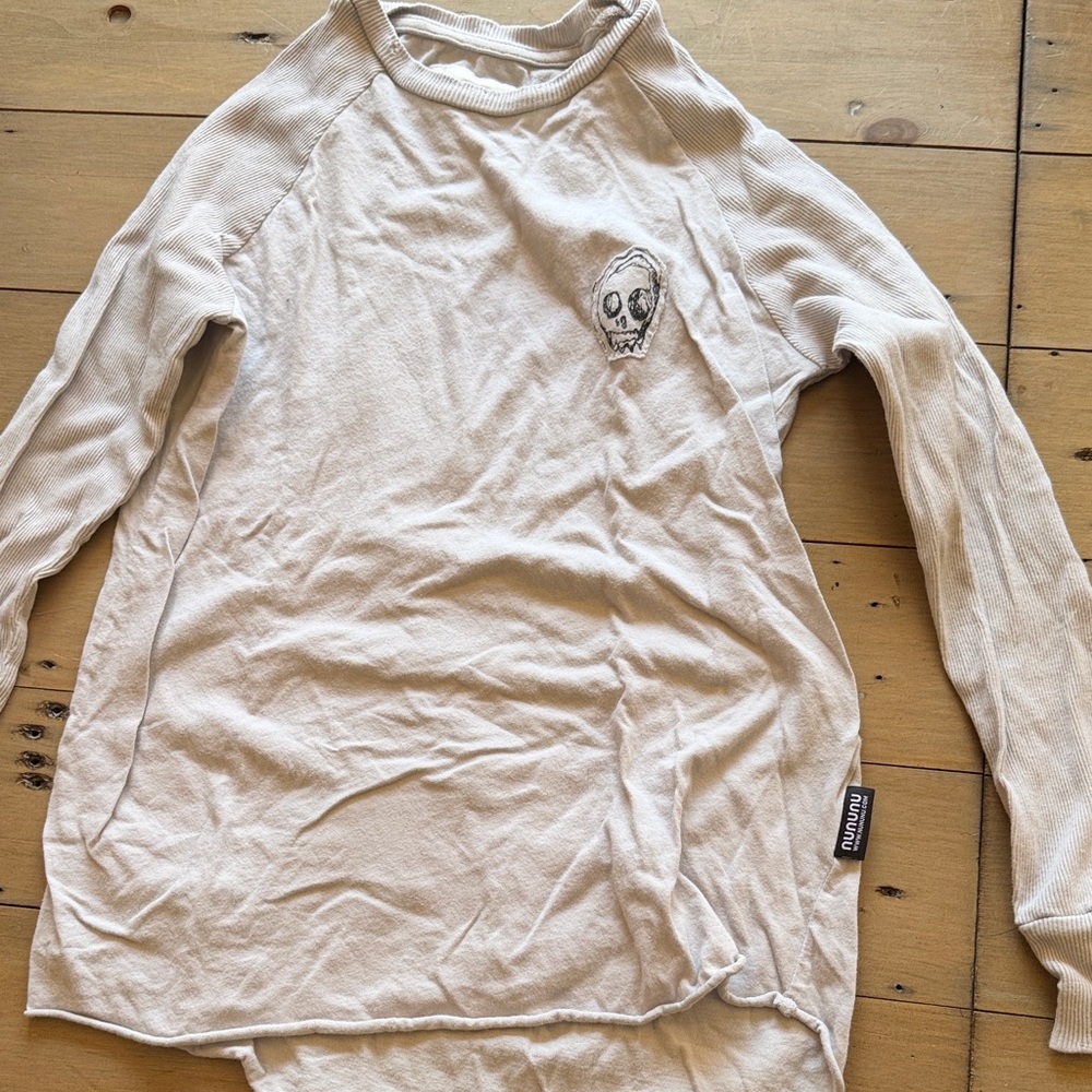 nununu Off-White Crewneck Top with Black Label Print